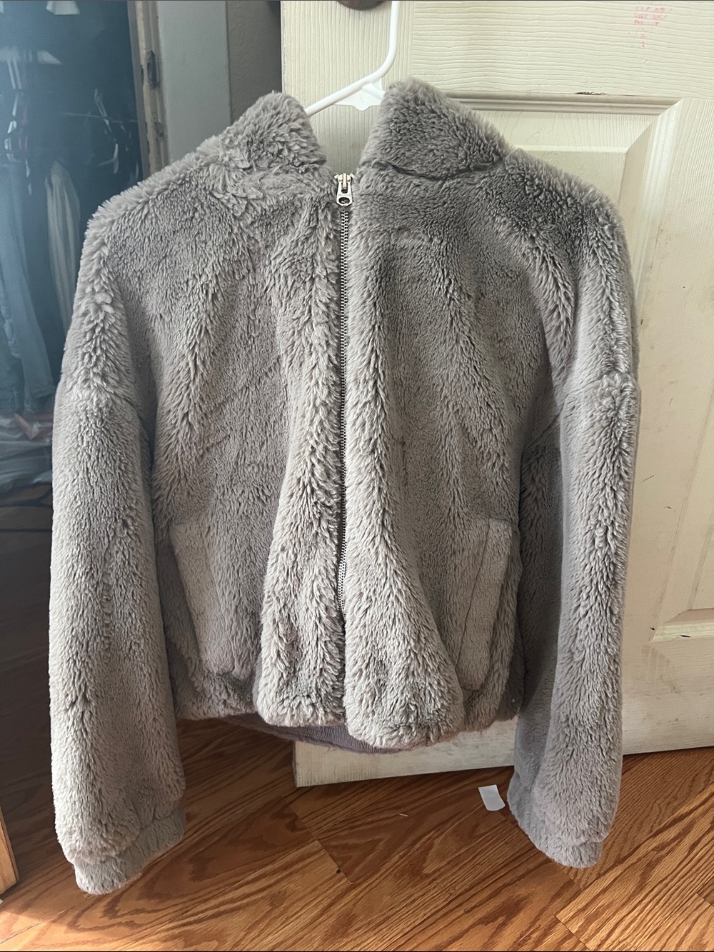Hollister Plush Teddy Jacket in Light Gray